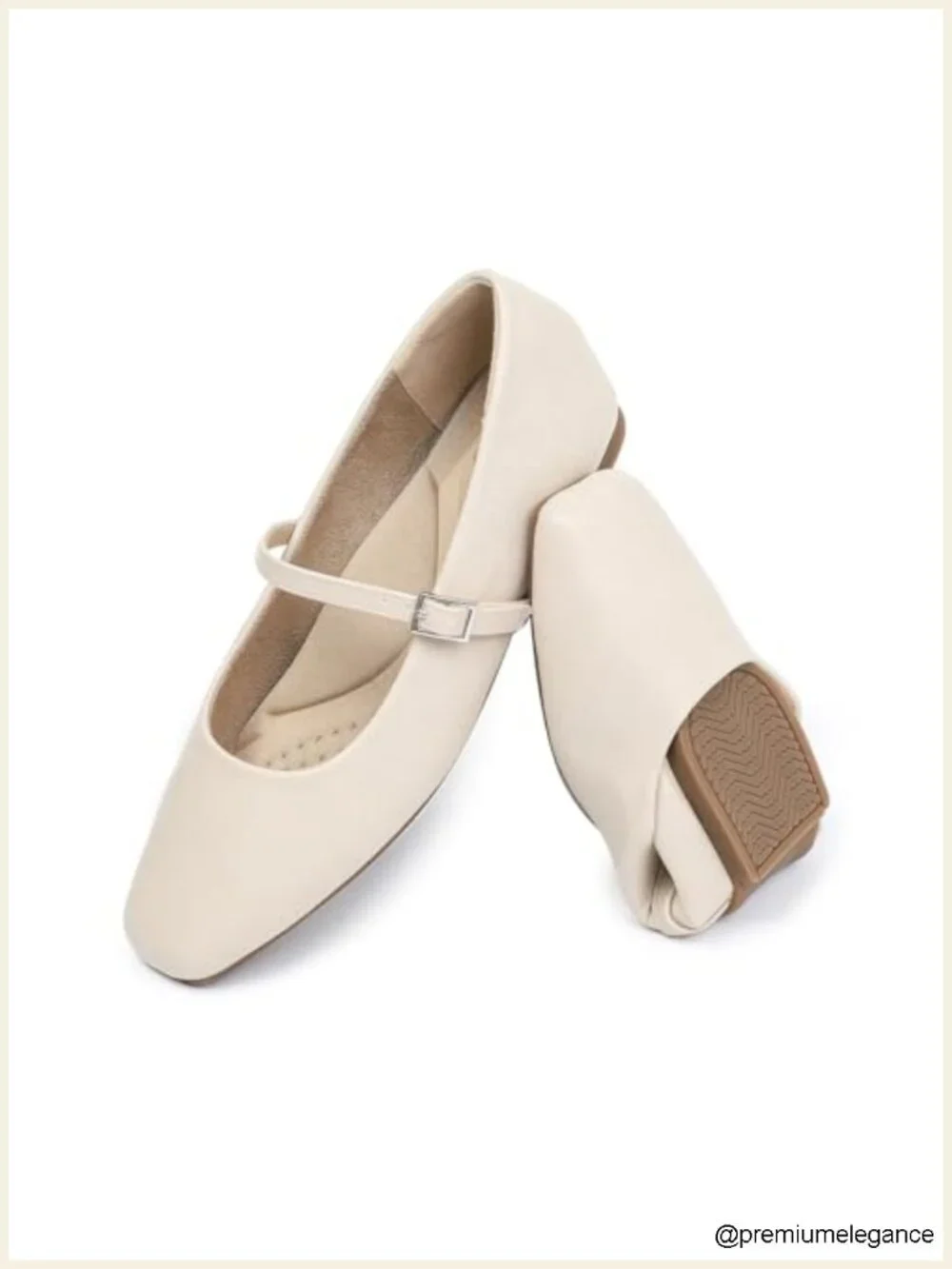 Women's Square Toe Mary Jane Ballet Flats Adjustable Strap Soft Faux Leather